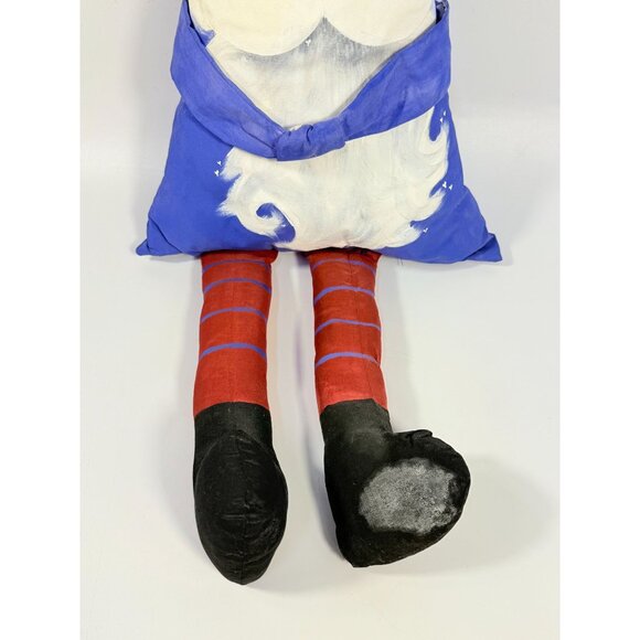 Santa Claus Pillow Doll With Red Hat & Blue Outfit | Vintage Hand Painted Christ - Picture 14 of 15